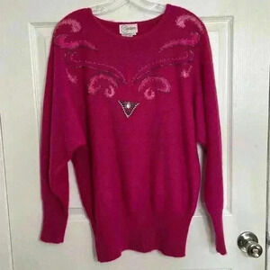 VINTAGE CEDARS Fuchsia Lambs Wool Blend Dolman Sleeve Crew neck Sweater | size L